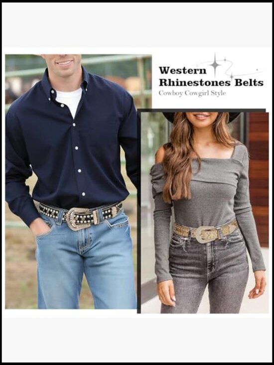 Rhinestone Western Belt with Removable Buckle - Sparkly Cowgirl Cowboy Waist